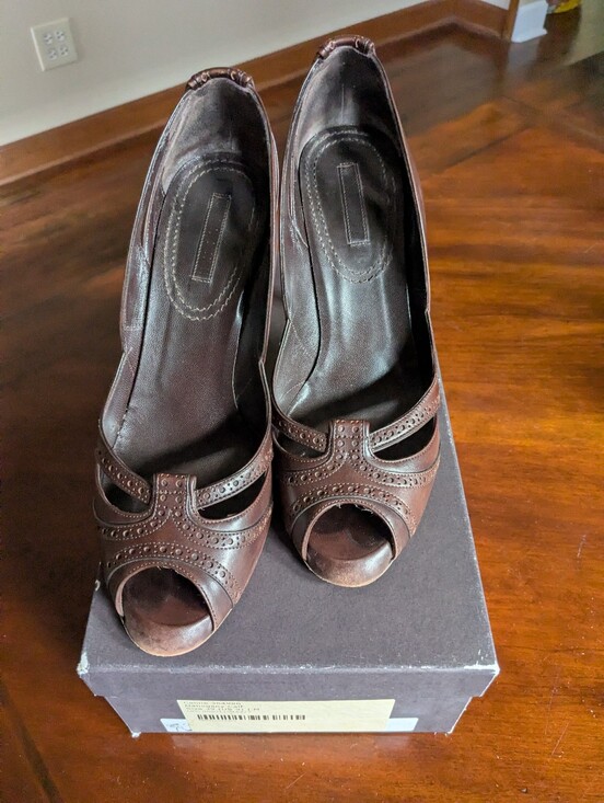 Celine Shoes - Celine Brown Peep-Toe Heels